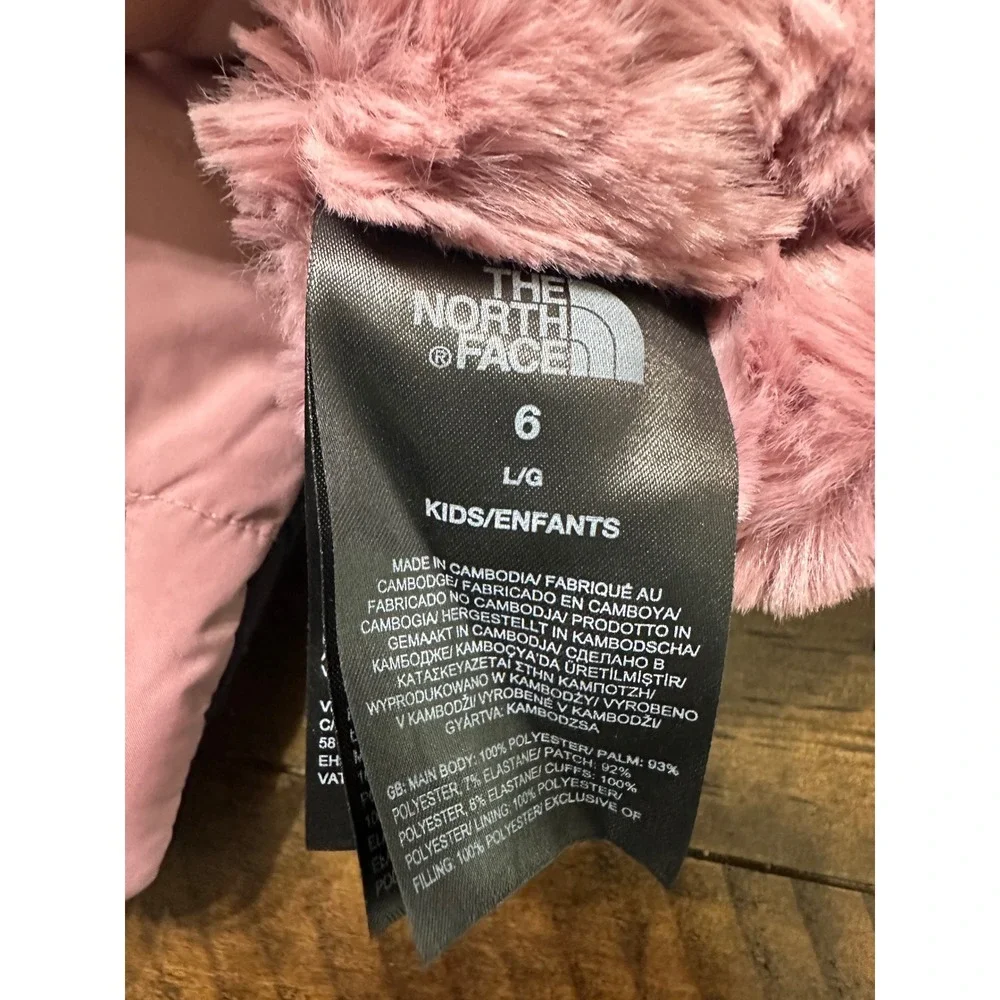 The North Face‎ Kids Pink Faux Fur Trim Winter Gloves Size Large L/G 6
